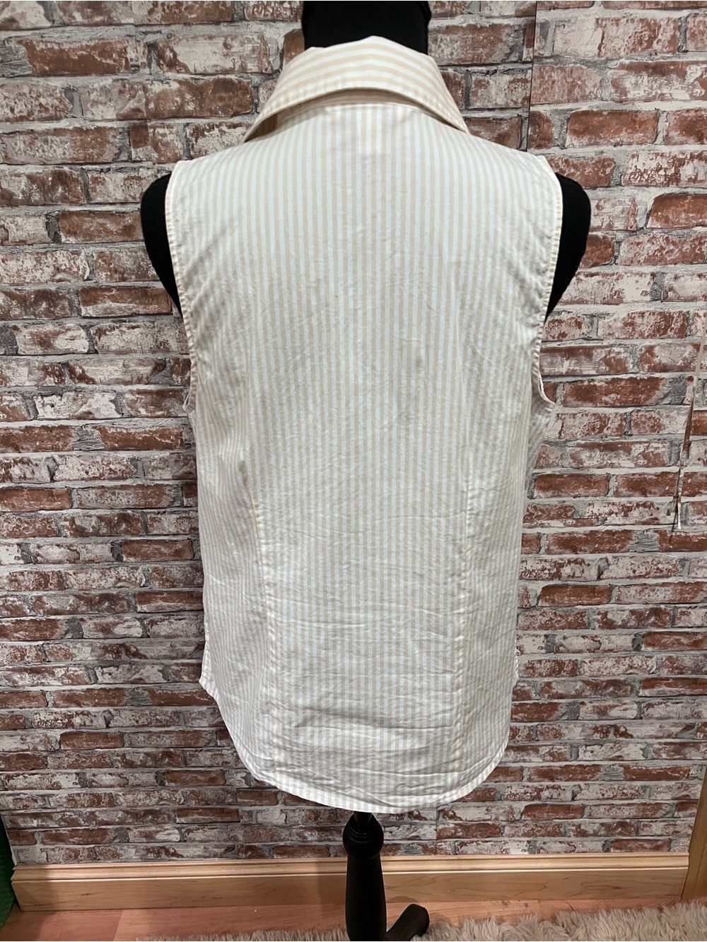 Nine West Womens Neutral Striped Sleeveless Front Knot Button-down Coastal Top L - Picture 5 of 14